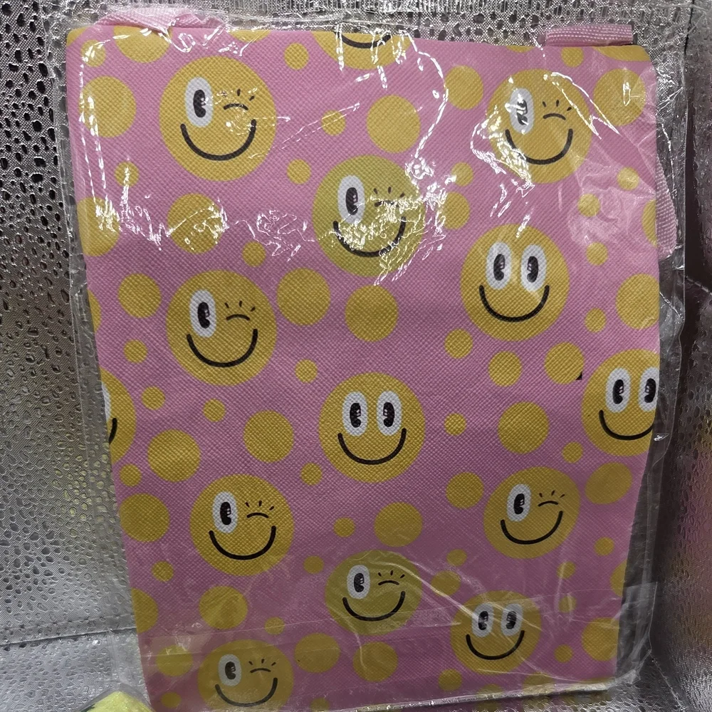 Bags, Smiley Face Pink and Yellow Kids Bag, Yellow W/ Stawberrys Coin Purse NWOT